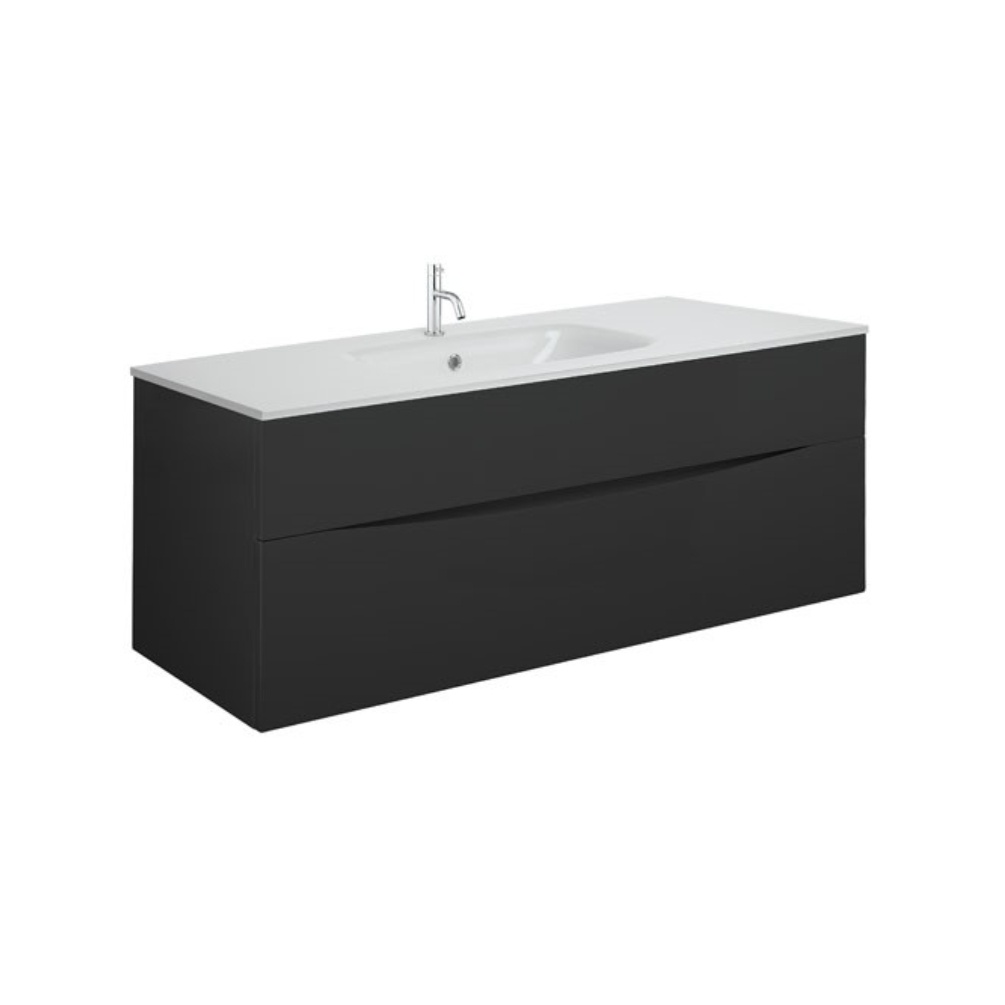 Product Cut out image of the Crosswater Glide II Matt Black 1000mm Double Drawer Unit with Ice White Glass 1 Tap Hole Basin